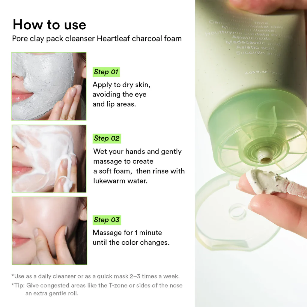 Pore Clay Pack Cleanser Heartleaf Charcoal Foam (120ml) - Image 4